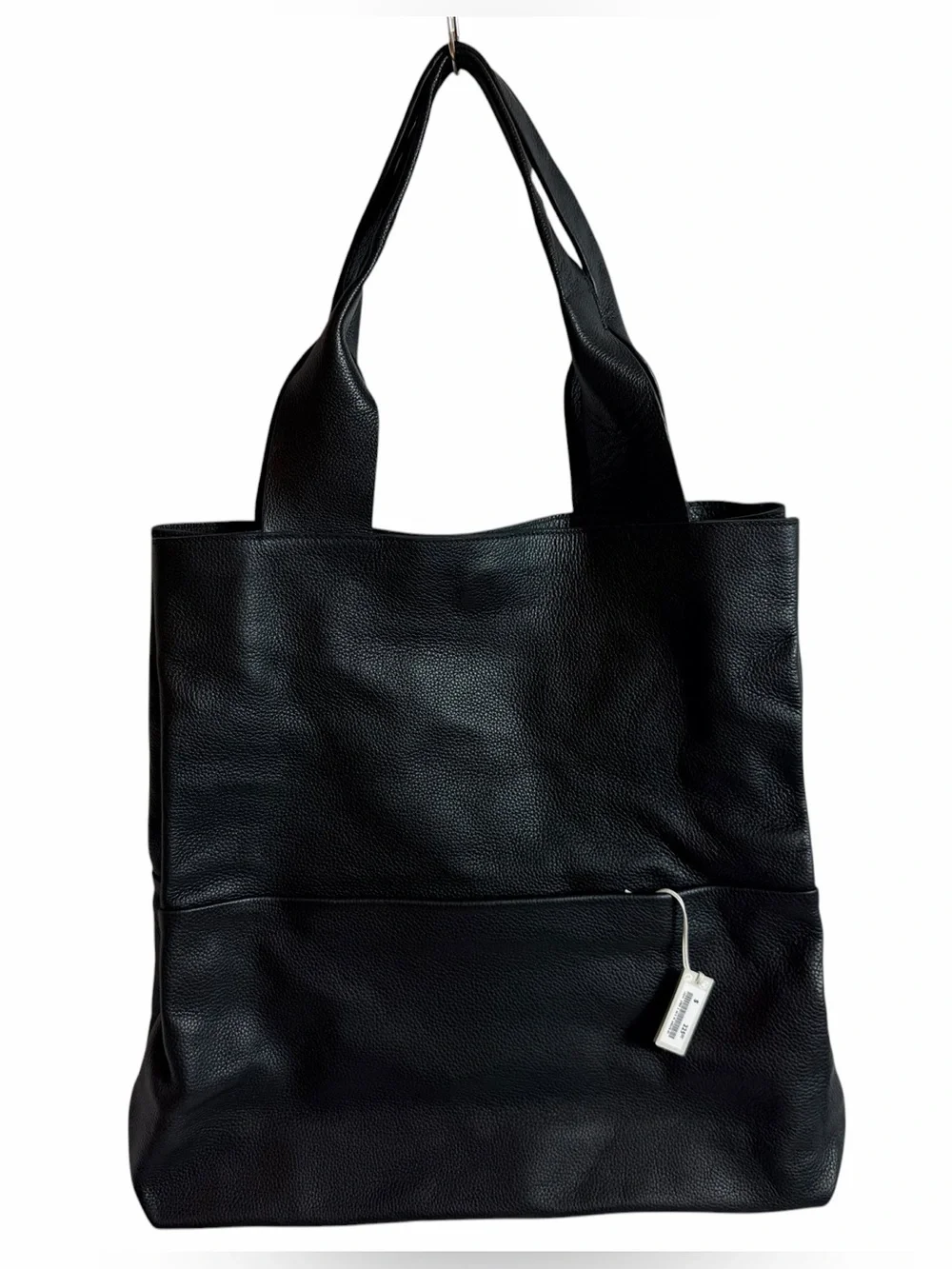 COS Black Pebbled Leather Tote Bag Gold Zip Front Pocket